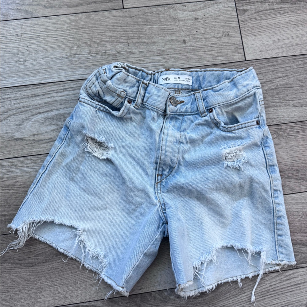 Zara Light Blue Distressed Denim Shorts
